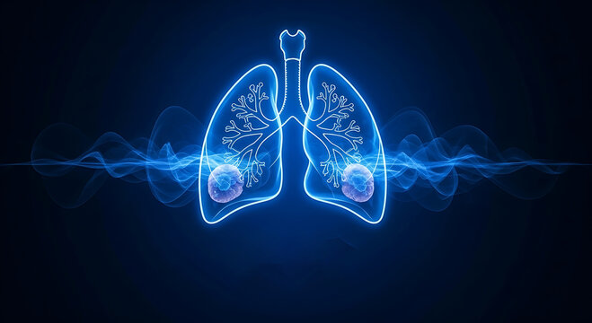 Glowing Blue Lungs Disease Concept | Medical Illustration with Energy Waves for Respiratory Health