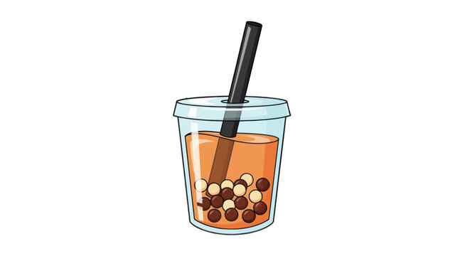 Illustration of Bubble Tea with Tapioca Pearls and Straw.