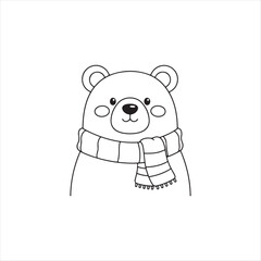 Cute Bear with Scarf Line Art Illustration