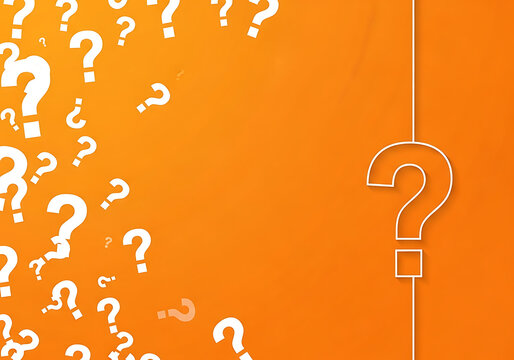 A collection of question marks on an orange background - Powered by Adobe