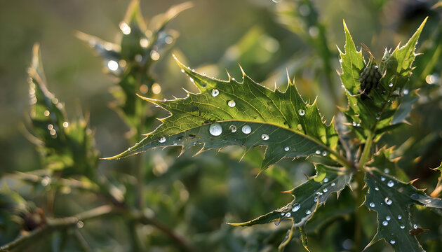 Macro Through Burdock Leaves. Tiny Creature Among Leaves. Nature Close-Up Perspective. - Powered by Adobe