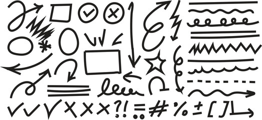 Set of hand drawn elements isolated on white background