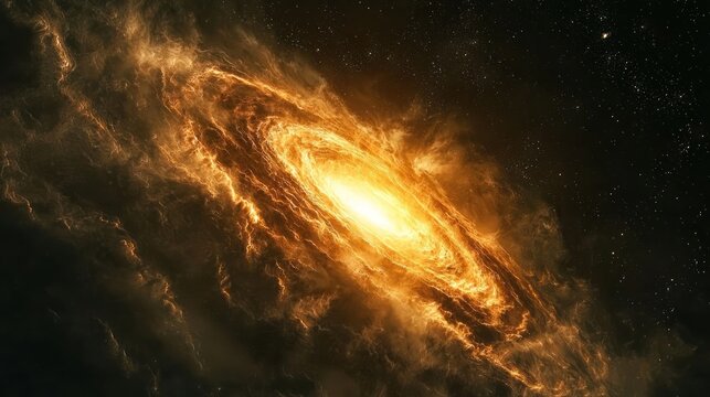 A vibrant spiral galaxy with a central bright nucleus and a ring of stars and gas, set against a dark, star-studded backdrop.