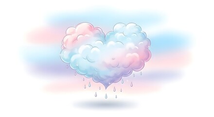 Pastel Cloud Heart with Raindrops Illustration
