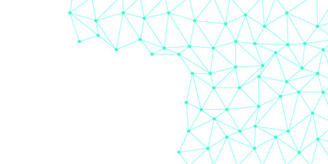 Abstract digital network with interconnected blue nodes and lines on a clean white surface. Network technology background with dots and lines for desktop. BLUE and white geometric background