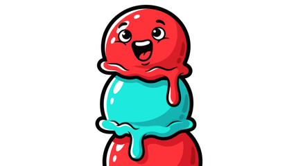 Fototapeta premium Happy cartoon ice cream character with three colorful scoops.