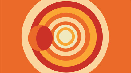 Retro concentric circles with a3D sphere on a warm orange background abstract target
