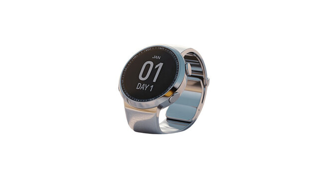 A smartwatch with a digital display showing day one.