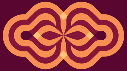 Retro Symmetrical Pattern with Wavy Lines in Orange and Burgundy organic shapes