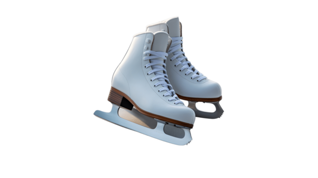 A pair of white ice skates, ready for the ice.