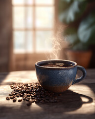 Filiżanka gorącej kawy o poranku