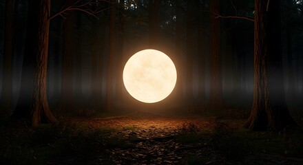 Glowing orb in a dark forest creating an ethereal and mysterious scene