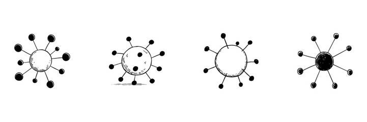 Virus Cell Doodle Sketch Set. Microbiology, Infection, And Pathogen Representation In Hand Drawn Style Collection. Medical And Scientific Illustration. Isolated Vector Illustration