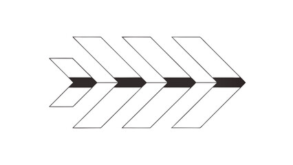 Series of Black and White Chevron Arrows Pointing Right on White Background direction forward