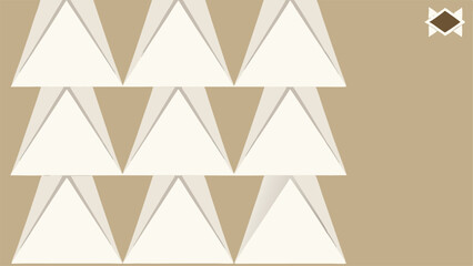 Stacked White Triangles on a Beige Background with a Small Brown Diamond Emblem abstract geometric