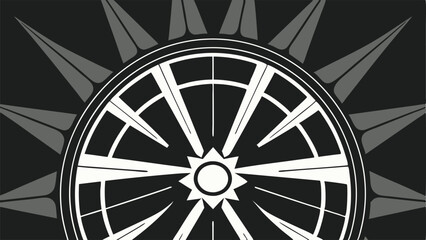 Stylized Compass Rose With Sharp Rays On Dark Background abstract black