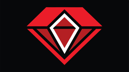 Stylized Red and White Diamond Gemstone on Black Background abstract geometric