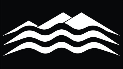 Stylized White Mountains and Waves Icon on Black Background symbol logo