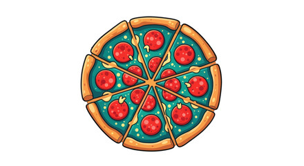 Delicious Pepperoni Pizza Slices Top View Isolated White Background.