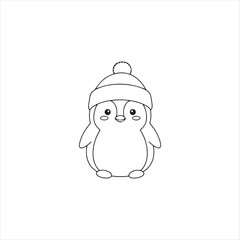 Cute Penguin with Winter Hat Line Art