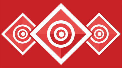 Three Red Diamonds with White Concentric Circles on Red Background geometric pattern