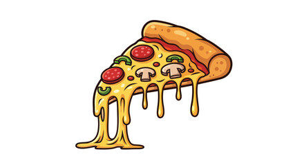Delicious Pizza Slice with Dripping Cheese and Toppings Illustration.