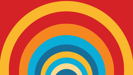 Vibrant Retro Rainbow Arches on Red Background abstract blue