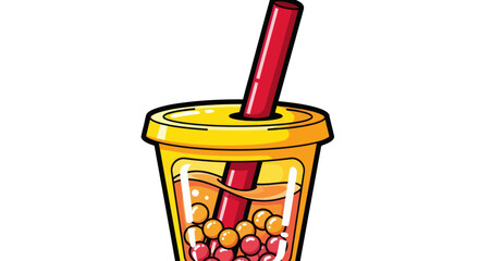 Delicious refreshing bubble tea drink with tapioca pearls and straw.