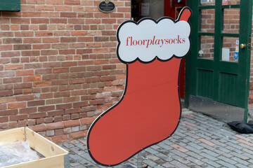 Fototapeta premium holiday sign for FloorPlay Socks at The Distillery Historic District, Toronto (45 Tank House Lane)