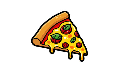 Delicious pizza slice with melted cheese and fresh basil leaves.