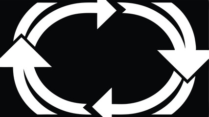 White Circular Arrow Recycling Symbol on Black Background arrows loop