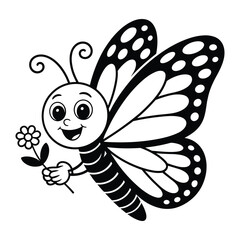 Obraz premium Cute cartoon butterfly holding a flower