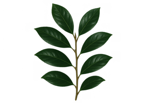 Green leaf branch isolated on transparent background, fresh botanical plant element for natural design or eco theme - Powered by Adobe