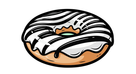 Delicious Striped Glazed Donut with White and Black Icing.