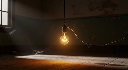 Lit bulb in dim room symbolic of ideas creativity and inspiration