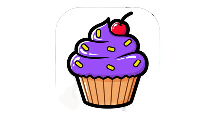 Delicious Purple Cupcake with Sprinkles and Cherry Topping.