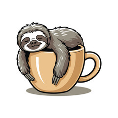 Naklejka premium Sloth laying on coffee cup