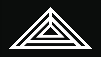 White Geometric Triangle Within a Triangle on Black Background shape