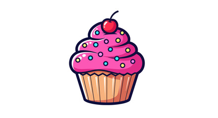 Delicious Pink Cupcake with Cherry and Sprinkles.