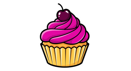 Delicious Pink Frosted Cupcake with Cherry Topping.