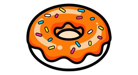 Delicious Orange Frosted Donut with Colorful Sprinkles Cartoon Illustration.