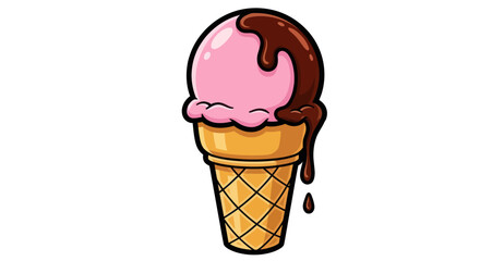 Delicious Strawberry Ice Cream Cone with Chocolate Drizzle.