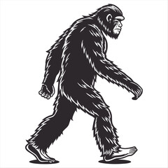 Walking bigfoot silhouette, sasquatch vector illustration, Silhouette of Bigfoot Walking Vector Illustration