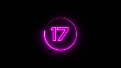 Neon counting 17 number.  Neon number text illustration.
