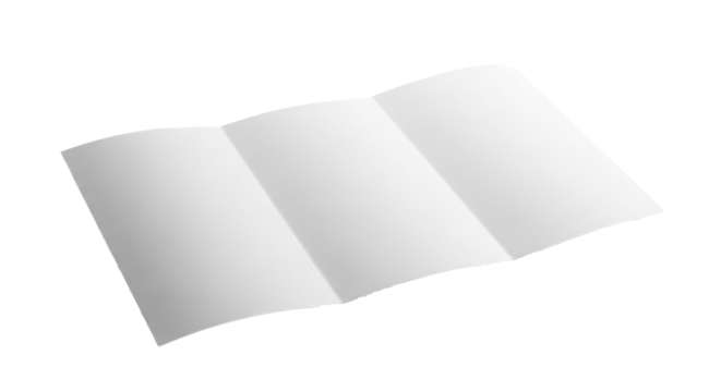 A blank white paper folded into three sections isolated on a stark black background