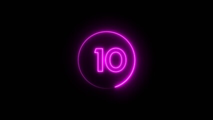 Neon counting 10 number.  Neon number text illustration.