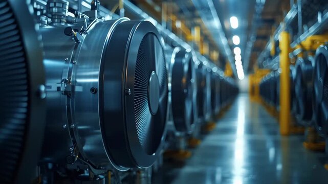 Modern data center with rows of powerful cooling fans for server equipment