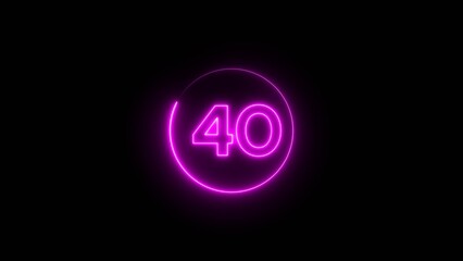 Neon counting 40 number.  Neon number text illustration.