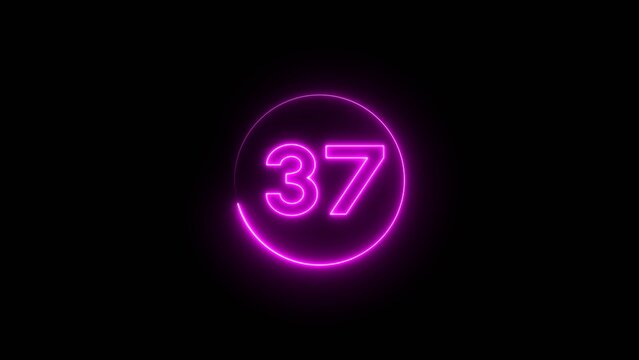 Neon counting 37 number.  Neon number text illustration.