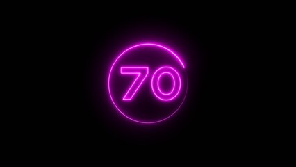 Neon counting 70 number.  Neon number text illustration.